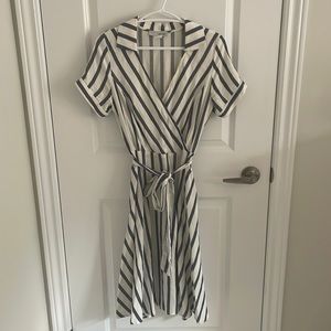 Striped Collared Midi Dress With Tie Belt as seen on Outerbanks